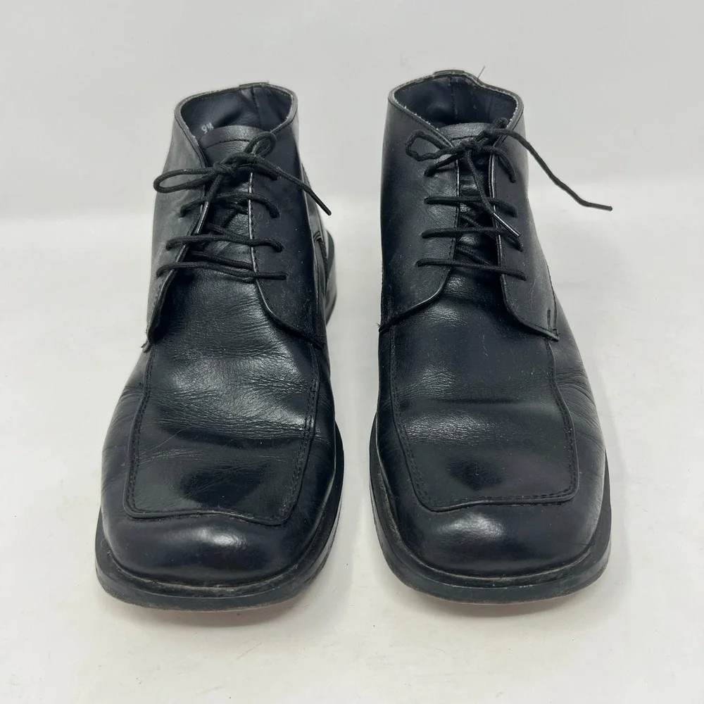 Bertini Men's Black Leather Boots Square‎ Toe Size 9-1/2 #00226
